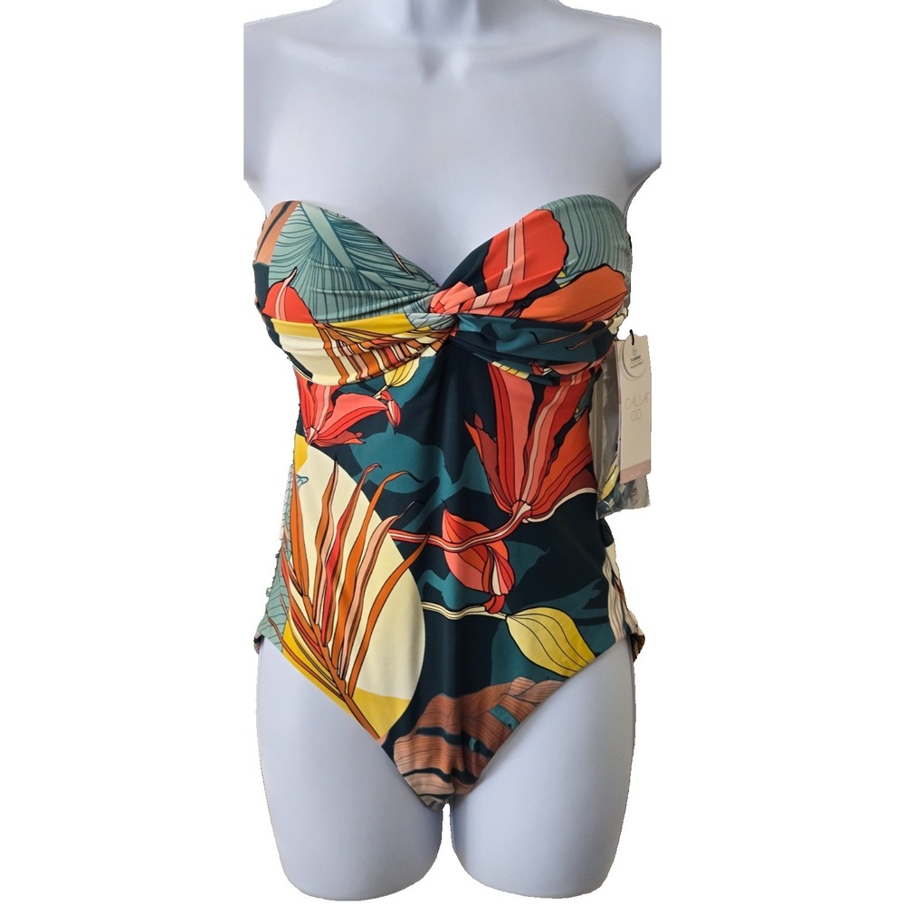 Calia Twisted Bandeau One Piece Women's Size 4 Botanical Print Sea Green NWT